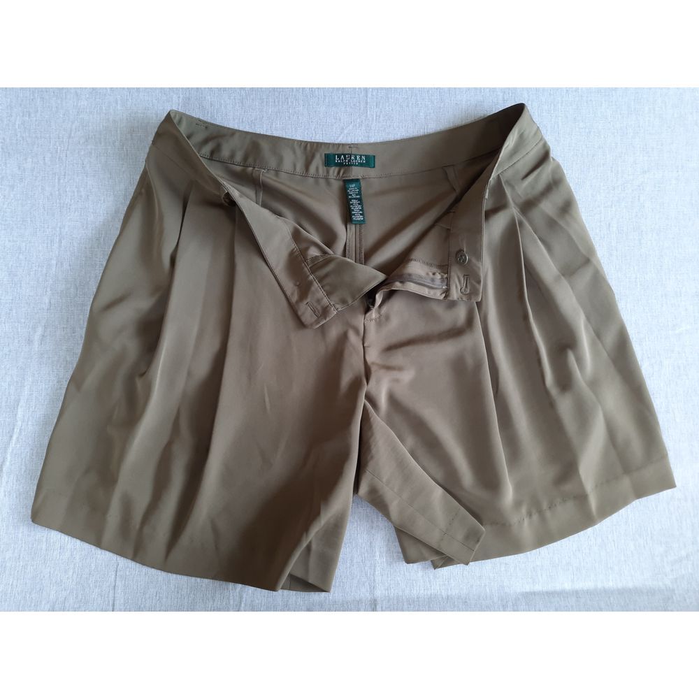 Lauren Ralph Lauren Women 14P Lightweight Flare‎ Down Pleated Short Army Green